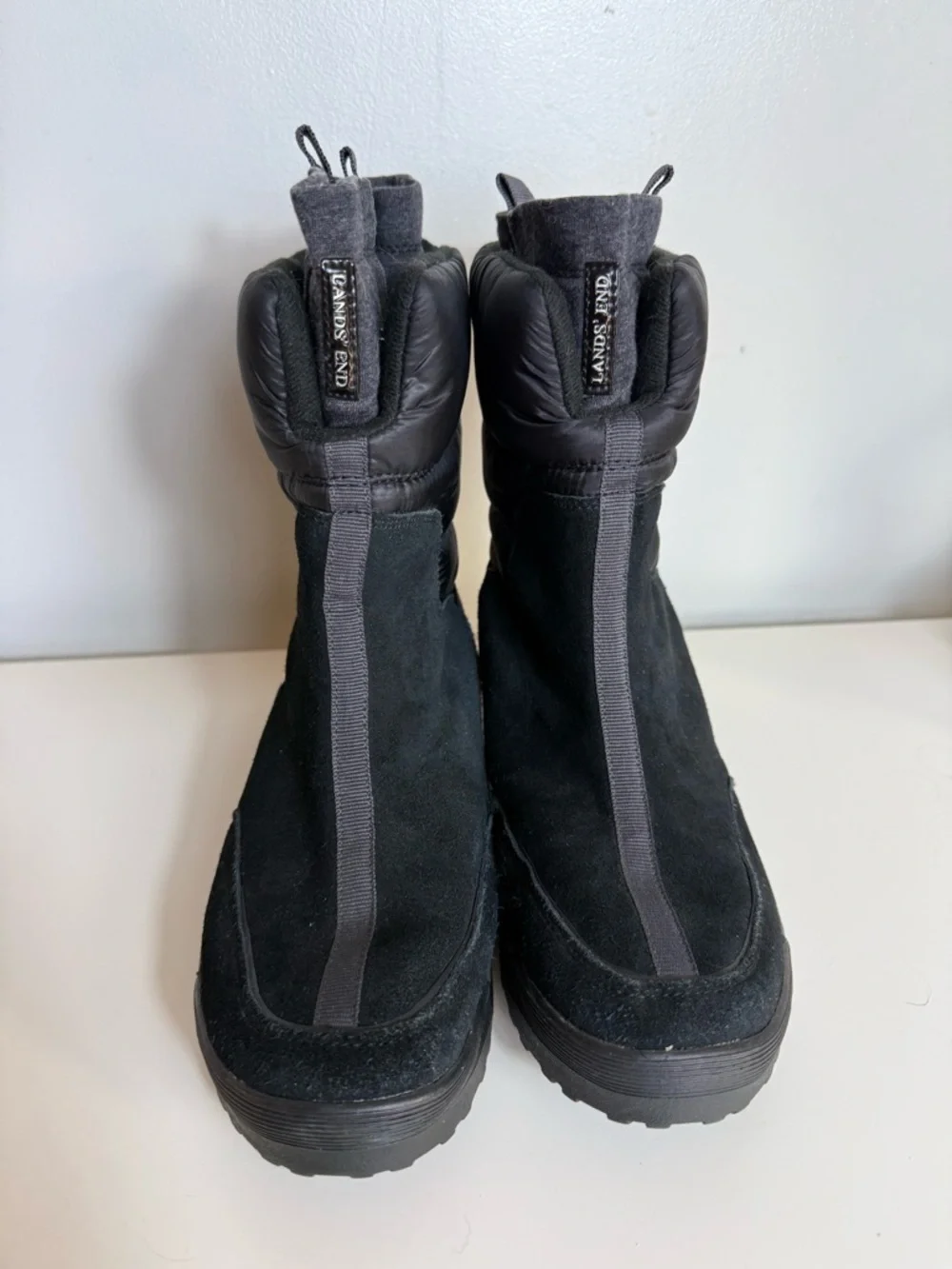 Lands End Womens Commuter Boots Black‎ Size 9 Suede Winter Snow Warm Insulated
